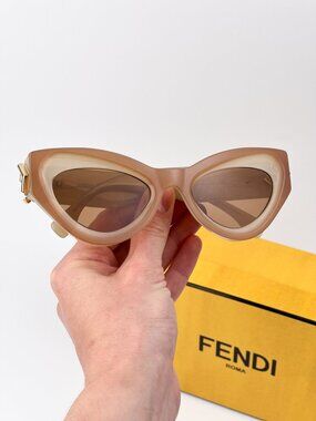 Fendi FF Diamonds FE40146I 57E Women’s Cat Eye Sunglasses – Shiny Beige / Brown